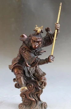 10" Chinese Bronze Gilt Stand Sun Wukong Monkey King Buddha golden cudgel Statue S0708 (B0328)
10" Chinese Bronze Gilt Stand Sun Wukong Monkey King Buddha golden cudgel Statue S0708 (B0328)