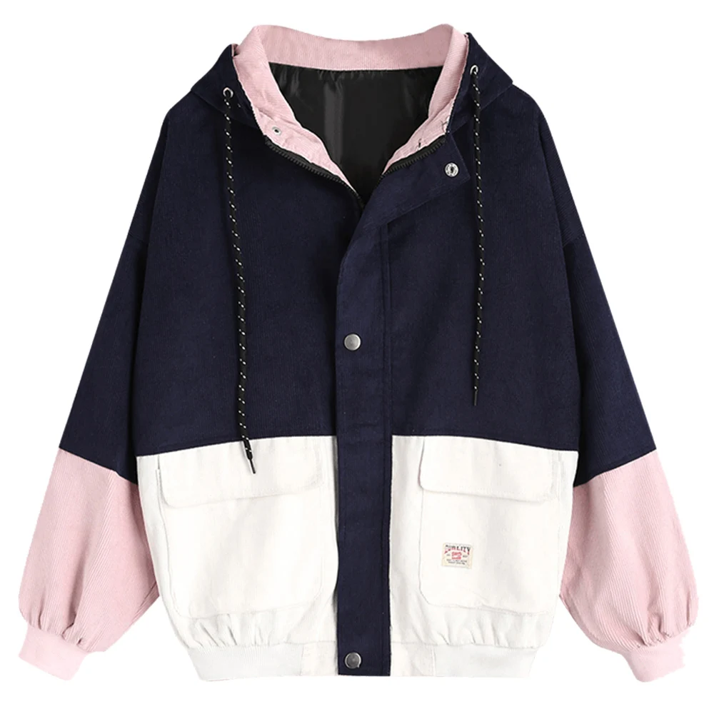 Winter Women Patchwork Warm Color Hooded Corduroy Autumn Casual Coats Women Outerwear Pocket Jackets
Winter Women Patchwork Warm Color Hooded Corduroy Autumn Casual Coats Women Outerwear Pocket Jackets