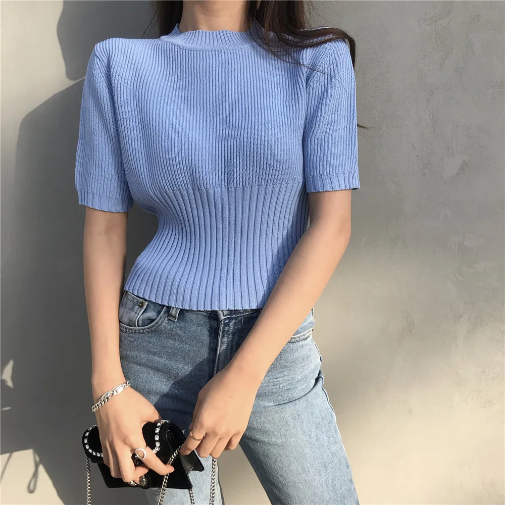 3 colors 2019 summer solid color short sleeve slim knitted t shirts womens tee shirt femme (R8883)
3 colors 2019 summer solid color short sleeve slim knitted t shirts womens tee shirt femme (R8883)