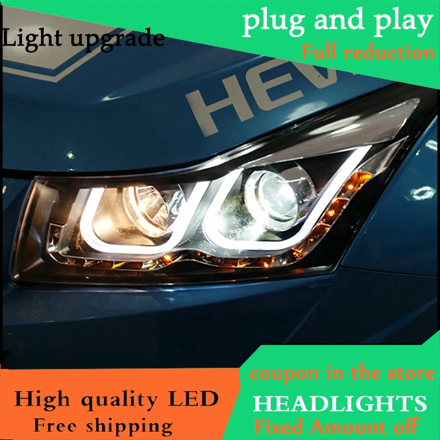 Фото Car Styling Head Lamp For Chevrolet Cruze Headlights 2009-2014 DoubleU Angel Eye LED DRL Double Beam Lens H7 HID Xenon Low | Автомобили и