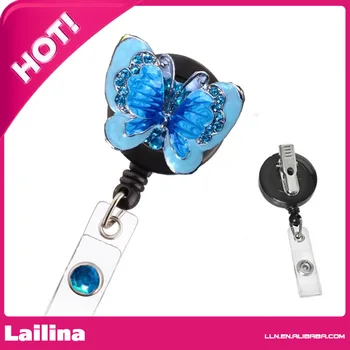 Enamel Sky Blue Butterfly ID badge holder /Rhinestone Retractable Badge Reel/ ID Badge Holder 
Enamel Sky Blue Butterfly ID badge holder /Rhinestone Retractable Badge Reel/ ID Badge Holder