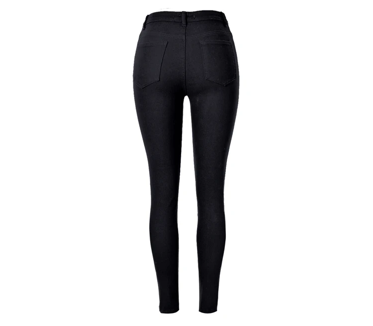 Women's personality hot style high-waisted stretch shows thin irregular broken pocket with large size denim trousers (10)