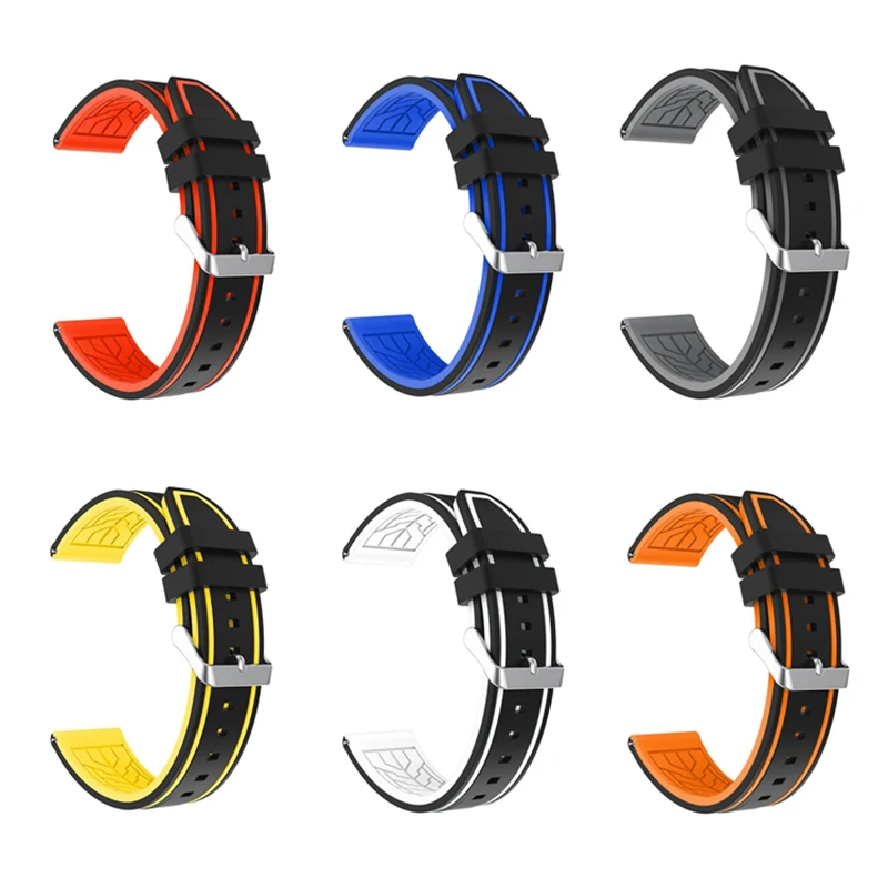 Двухцветные силиконовые спортивные водонепроницаемые часы ремешок 20 22 24 26 мм для