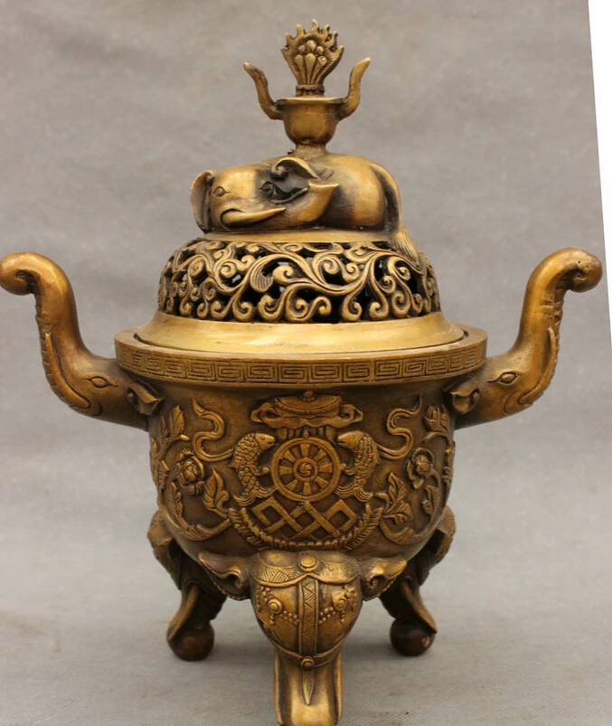 S4275 10" Folk Chinese Bronze Dynasty JiXiang Elephant Statue Incense Burner Censer D0317
S4275 10" Folk Chinese Bronze Dynasty JiXiang Elephant Statue Incense Burner Censer D0317