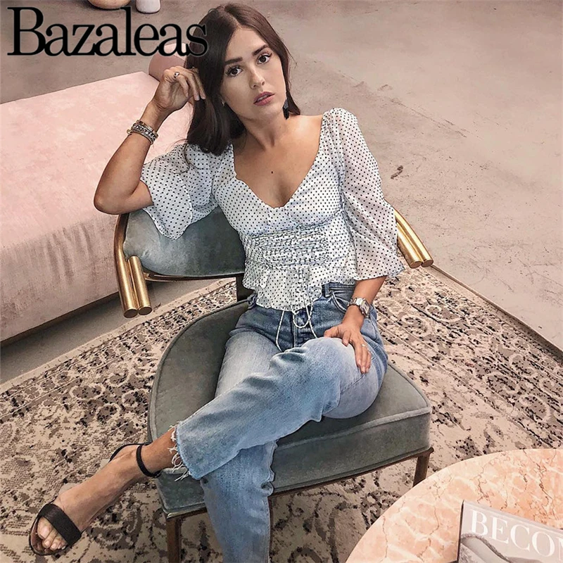 Women Ties In Waist V Collar Half Sleeve Blouses Mujer De Moda Vintage Slim Polka Dot Print Blusas Feminina
Women Ties In Waist V Collar Half Sleeve Blouses Mujer De Moda Vintage Slim Polka Dot Print Blusas Feminina