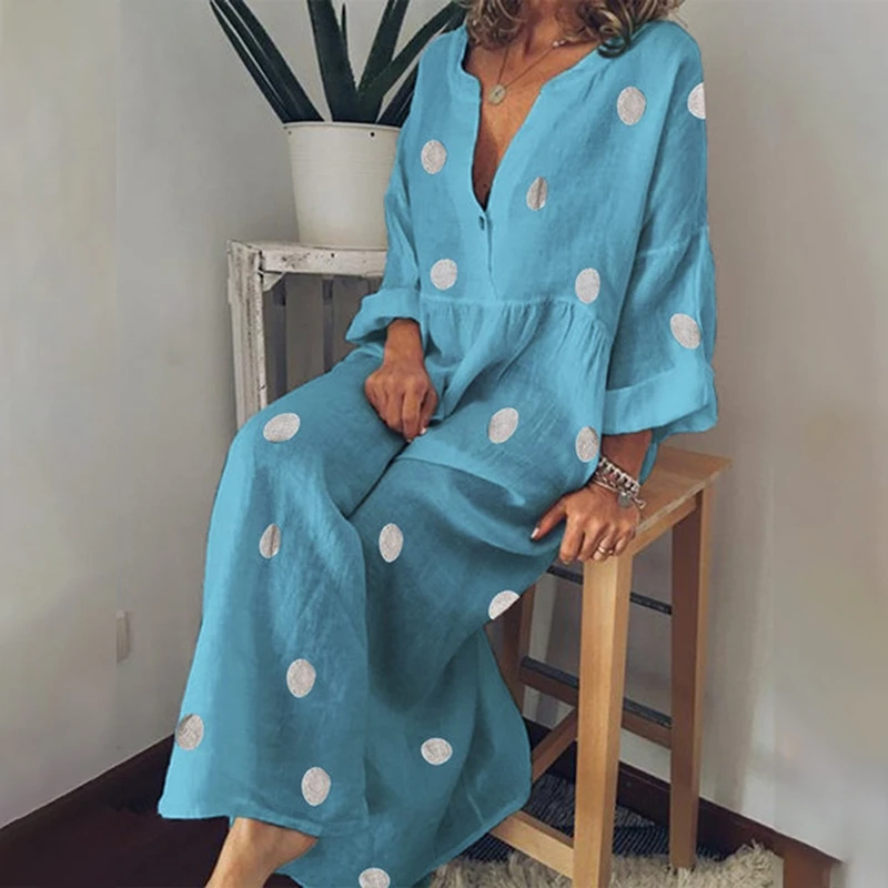 Heflashor Plus Size Women Polka Dot Summer Casual Loose Long Sleeve Bohemian Maxi Dress Sexy V Neck Boho Beach Dresses Vintage
Heflashor Plus Size Women Polka Dot Summer Casual Loose Long Sleeve Bohemian Maxi Dress Sexy V Neck Boho Beach Dresses Vintage