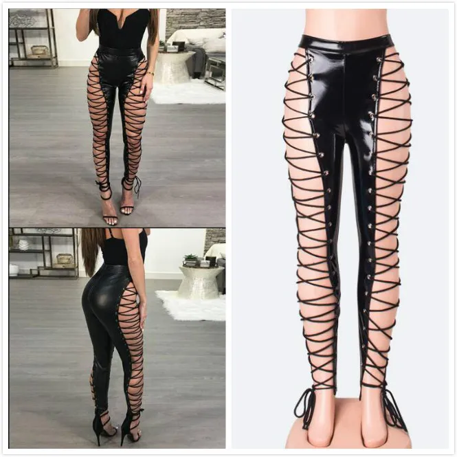 2019 Sexy Women PU Leather Bandage Pants High Rise Hollow Out Pantalon Femme Skinny Trousers Lace up Pencil Pants Party Clubwear
2019 Sexy Women PU Leather Bandage Pants High Rise Hollow Out Pantalon Femme Skinny Trousers Lace up Pencil Pants Party Clubwear