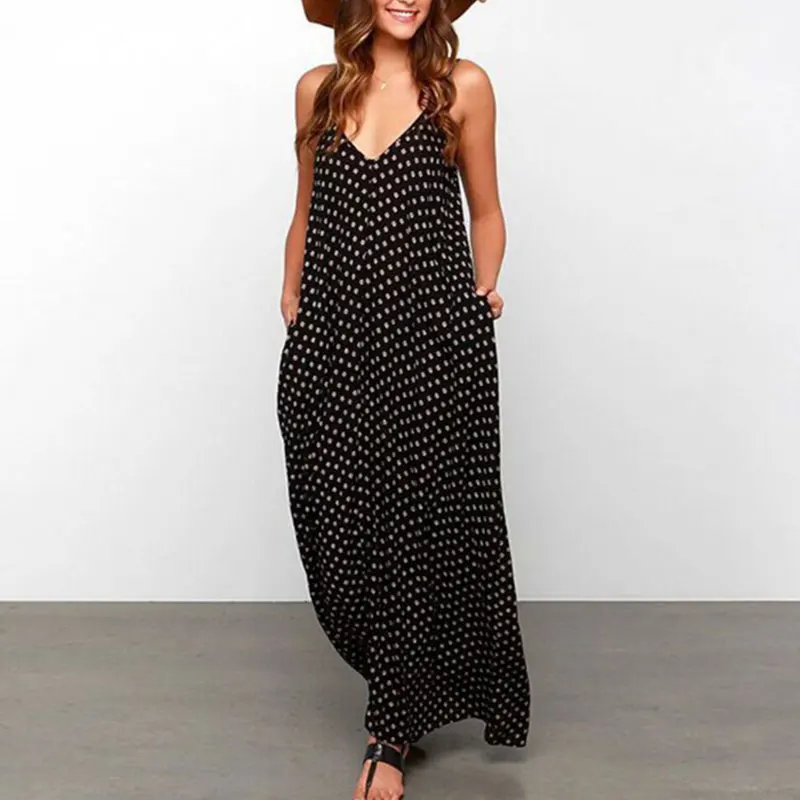 Summer Women Dots Dress Print V-Neck Sleeveless Ankle-Length Dresses Spaghetti Strap Loose Beach Boho Casual Sundress 6Q1802
Summer Women Dots Dress Print V-Neck Sleeveless Ankle-Length Dresses Spaghetti Strap Loose Beach Boho Casual Sundress 6Q1802