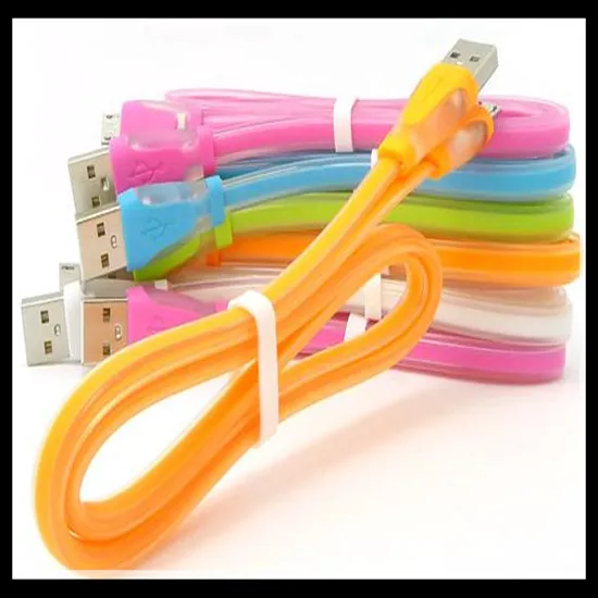 LED Light Micro V8 USB Data Cable flat Noodle Charger For Samsung Galaxy S6 S4 Note4 i9500 i9300 N7100 Accessory Bundles | Мобильные