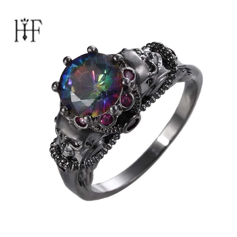 

Vintage Punk Gothic Skull Rings Black Gold Filled Jewelry Women Men's ring men jewelery Multicolor Cubic Zircon Skeleton Ring