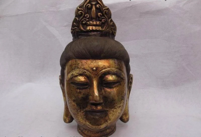 Тибетский буддизм Бронза Медь gild Kwan-yin Bodhisattva статуя Авалокитешвара | Дом и сад
