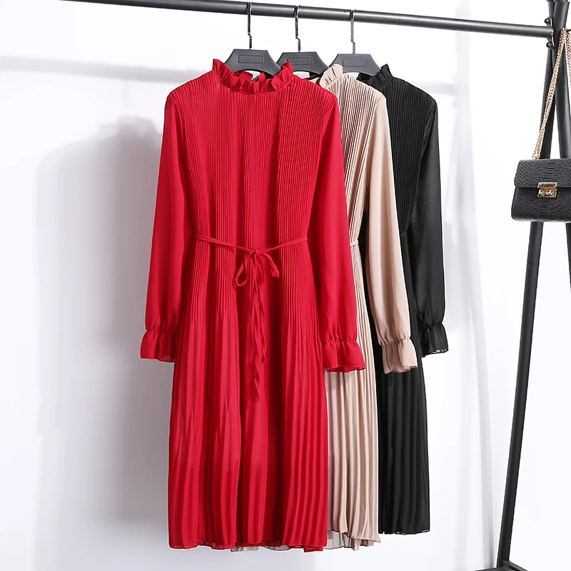 2019 Black Red Pleated Ruffle Dress Women Spring Autumn Long Sleeve Floral Dot Print Lady Chiffon Dresses Vestidos Plus Size B03
2019 Black Red Pleated Ruffle Dress Women Spring Autumn Long Sleeve Floral Dot Print Lady Chiffon Dresses Vestidos Plus Size B03