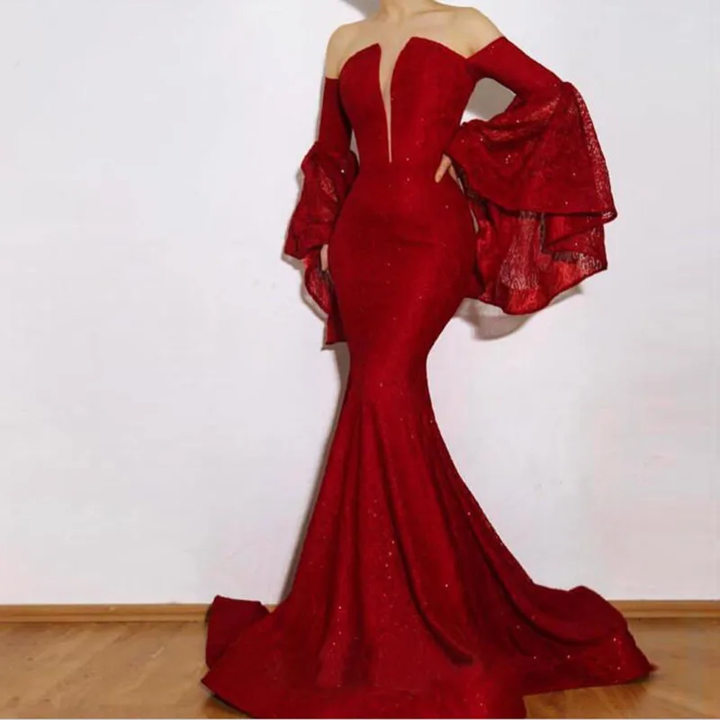 RED CARPET FORMAL EVENING GOWN OFF THE SHOULDER PROM MERMAID STUNNING GALA DRESS