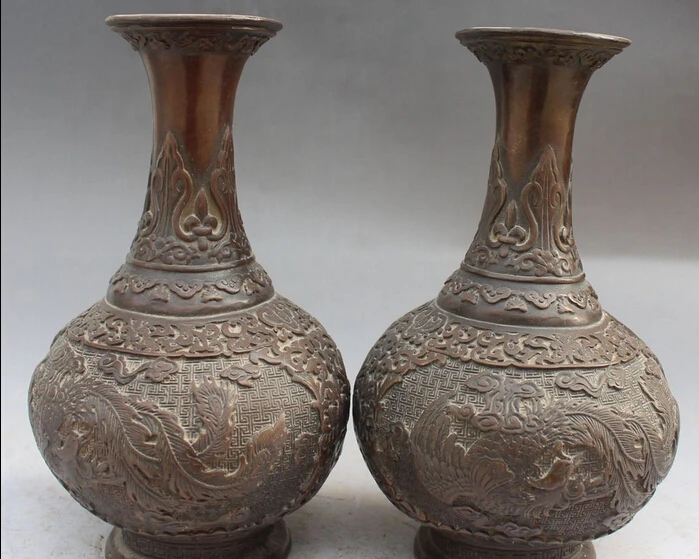 bi003056 10" Marked Chinese Bronze Phoenix Birds FengHuang Flower Vase Bottle Statue Pair
bi003056 10" Marked Chinese Bronze Phoenix Birds FengHuang Flower Vase Bottle Statue Pair