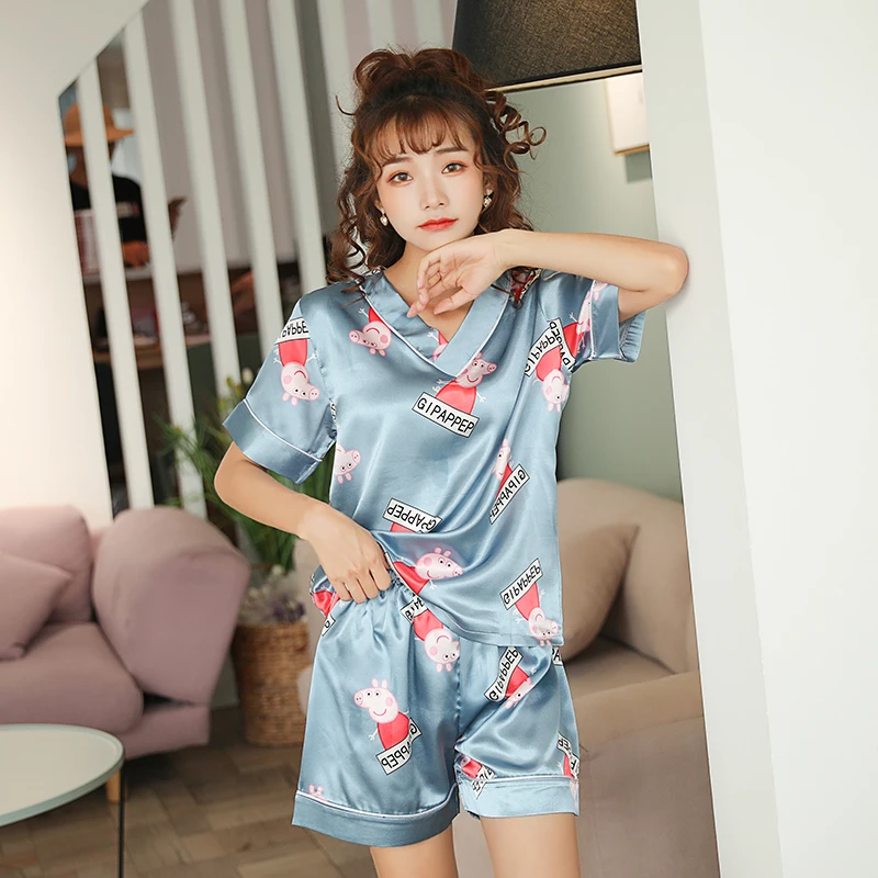 2019 Summer Women's Pajamas Sets Fashion Luxury Female Faux Silk V-neck Two Pieces Shirts + Pants Nighties ladies silk Sleepwear
2019 Summer Women's Pajamas Sets Fashion Luxury Female Faux Silk V-neck Two Pieces Shirts + Pants Nighties ladies silk Sleepwear