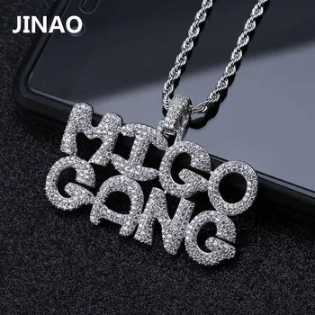 

MIGO GANG Men's Hip Hop Letter Necklaces & Pendant Jewelry Iced Out Cubic Zircon Gold Silver Color Necklace Gifts