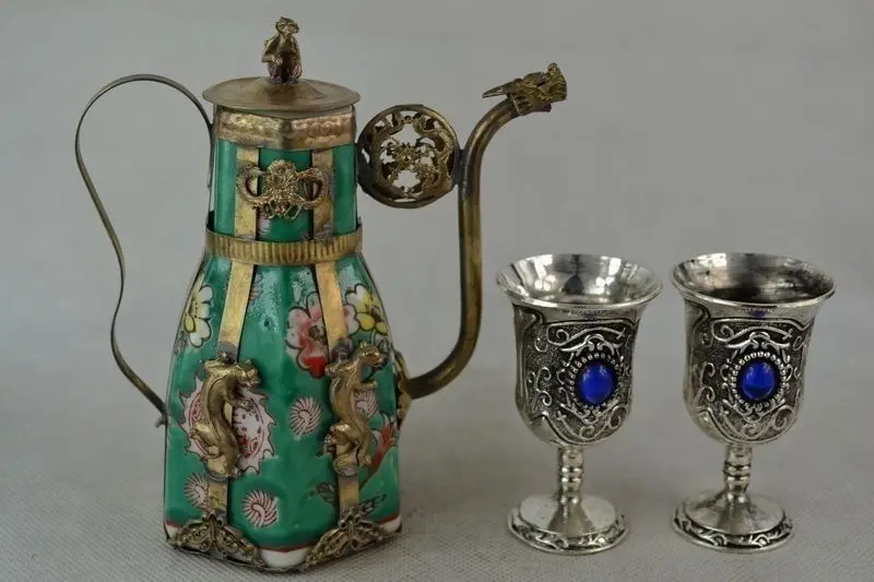 Decorated Hand Porcelain Miao Silver Carve Leopard Flower Rare 1 Tea Pot Cup 2 copper Decoration real Tibetan Silver Brass Teapo
Decorated Hand Porcelain Miao Silver Carve Leopard Flower Rare 1 Tea Pot Cup 2 copper Decoration real Tibetan Silver Brass Teapo