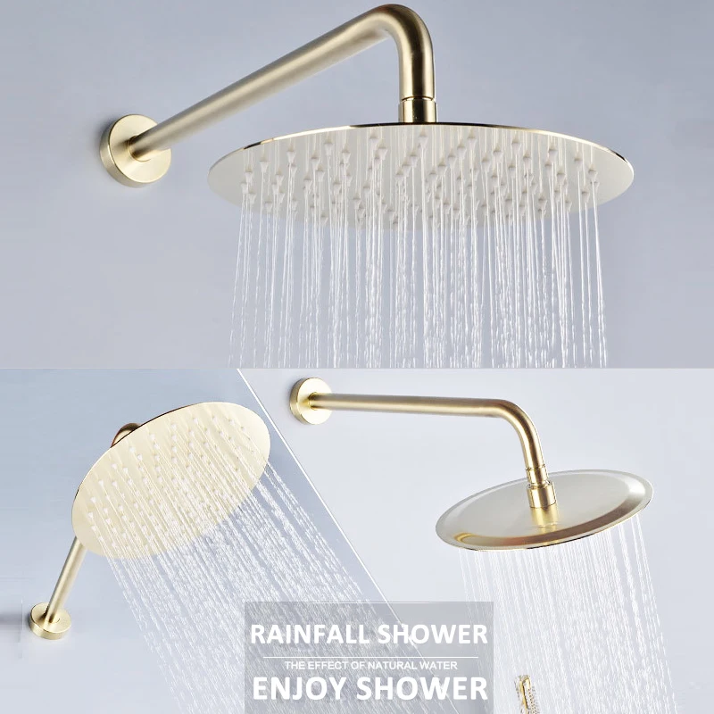 quyanre luxury brushed gold shower faucet set rainfall untrathin shower head with brass handshower concealed wall mount bathtub shower system kit4