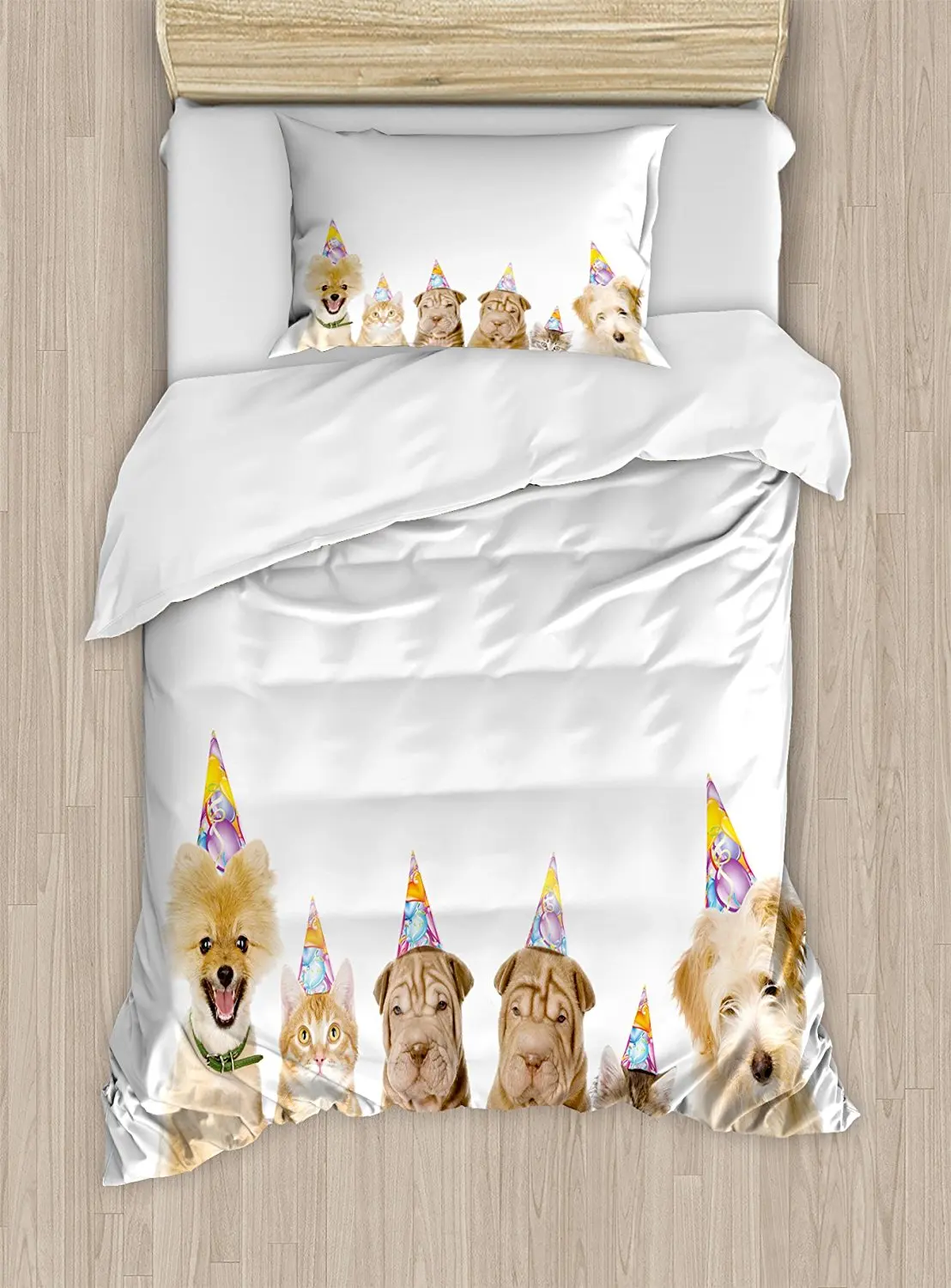 Duvet Cover Set , Shelter Dogs Terrier Cats with Cone Hats Party Theme Birthday Image Print, 4 Piece Bedding Set
Duvet Cover Set , Shelter Dogs Terrier Cats with Cone Hats Party Theme Birthday Image Print, 4 Piece Bedding Set