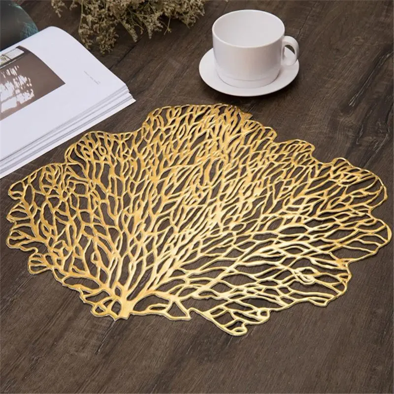 Hollow Out Irregular Leaf Tree Shape Dining Tableware Pad Insulation Decorative Metallic Placemat PVC Coaster Pads Bowl Mats
Hollow Out Irregular Leaf Tree Shape Dining Tableware Pad Insulation Decorative Metallic Placemat PVC Coaster Pads Bowl Mats