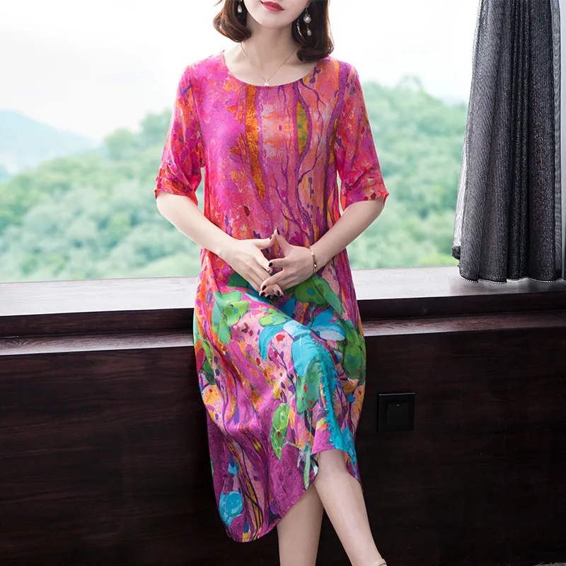 Silk Print Dress 2019 Spring New Fashion Loose Short Sleeve Summer Dress Large Size M-3XL High Quality Elegant vestidos
Silk Print Dress 2019 Spring New Fashion Loose Short Sleeve Summer Dress Large Size M-3XL High Quality Elegant vestidos