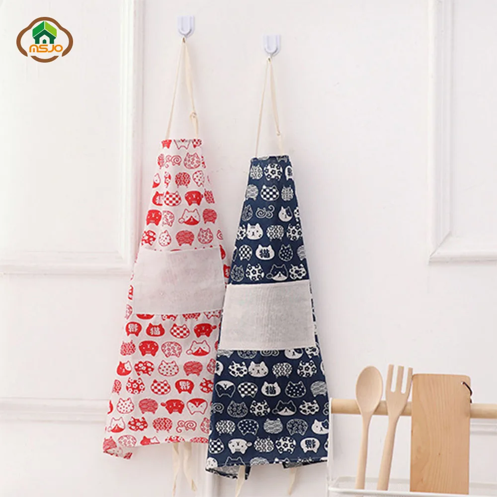 

MSJO Kitchen Apron Women Prints Japanese Linen Cotton Kitchen Aprons Barista For Couples Cooking Waterproof Adults Aprons Dress