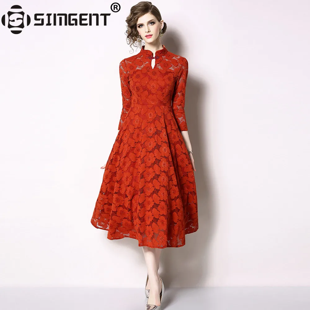Simgent Spring Summer Fashion Womens Elegant Backle Stand Collar Midi Red Lace Dress Robe Dentelle Vestidos Robe Femme SG94104
Simgent Spring Summer Fashion Womens Elegant Backle Stand Collar Midi Red Lace Dress Robe Dentelle Vestidos Robe Femme SG94104