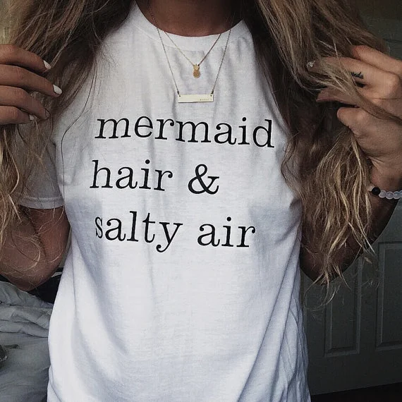 Фото sunfiz YF Mermaid Hair Salty Air Tumblr Graphic Funny T-Shirt Women Super Cute Summer Beach Ocean Slogan Tee Fashion Casual Tops | Женская