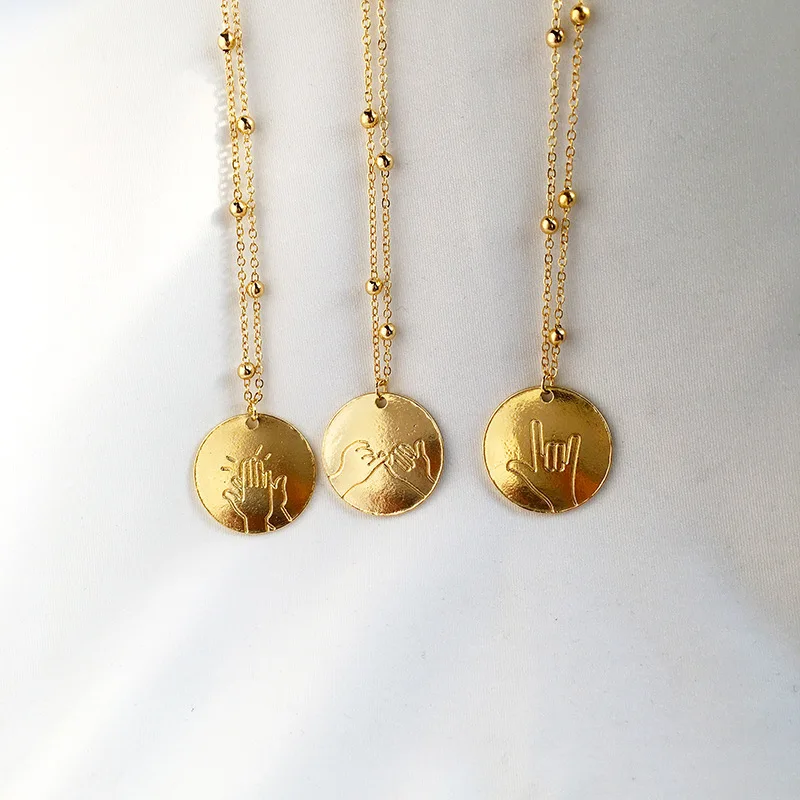 Punk Gesture Language Round Coin Pendant Necklace for Women Gold Silver Color Beads Choker Necklace Fashion Jewelry 2019
Punk Gesture Language Round Coin Pendant Necklace for Women Gold Silver Color Beads Choker Necklace Fashion Jewelry 2019