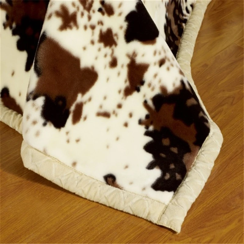 Super Soft Raschel Blanket Animal Cow Skin Flower Print Double Layer