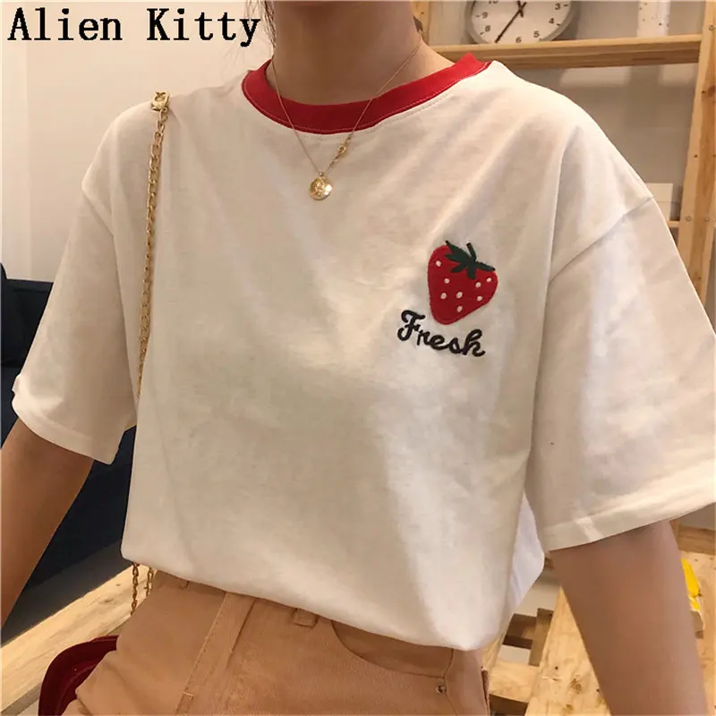 Alien Kitty New Summer Fresh Student Short-Sleeved Sweet Casual Elegant Color-Hit Embroidery T-Shirts
Alien Kitty New Summer Fresh Student Short-Sleeved Sweet Casual Elegant Color-Hit Embroidery T-Shirts
