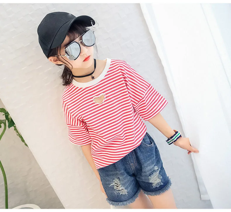 Kids Cotton Tops Stripe T-shirts For Teenage Girls Short Sleeve Tees Clothing Summer 2019 Children School O-neck T Shirt Clothes (4).jpg