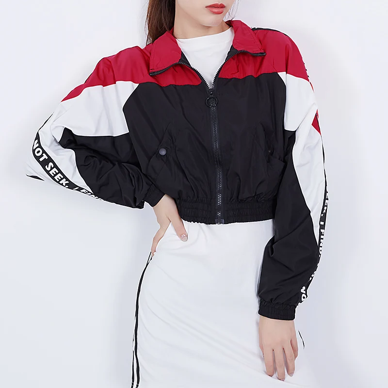 Spring Autumn Women Crop Tops Stand Collar Long Sleeve Casual Jacket Ladies Letter Print Hit Color Short Loose Outerwear Z168
Spring Autumn Women Crop Tops Stand Collar Long Sleeve Casual Jacket Ladies Letter Print Hit Color Short Loose Outerwear Z168