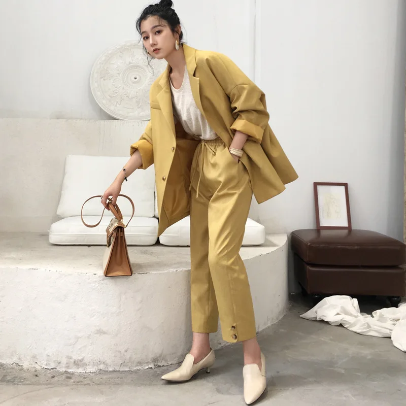2 piece set women 2019 autumn new temperament casual loose long suit jacket trousers solid color elegant fashionwomen two piece
2 piece set women 2019 autumn new temperament casual loose long suit jacket trousers solid color elegant fashionwomen two piece