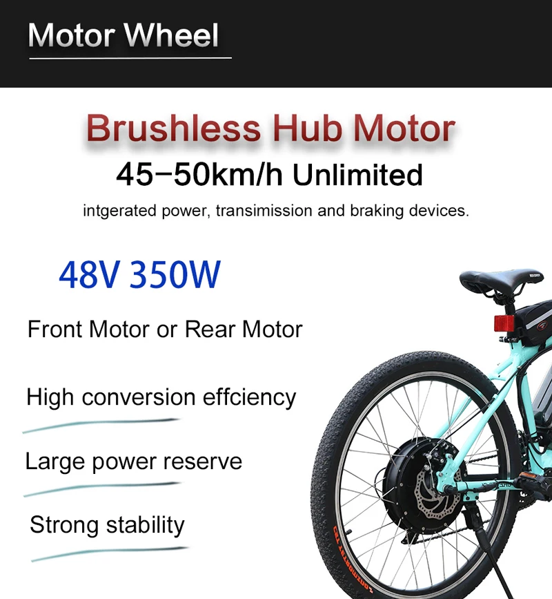 Perfect 48V 350W Electric Bike Conversion Kit Front Wheel Samsung/LG 48V Battery Brushless Gear Motor for 26" 700C" Ebike Conversion Kit 2