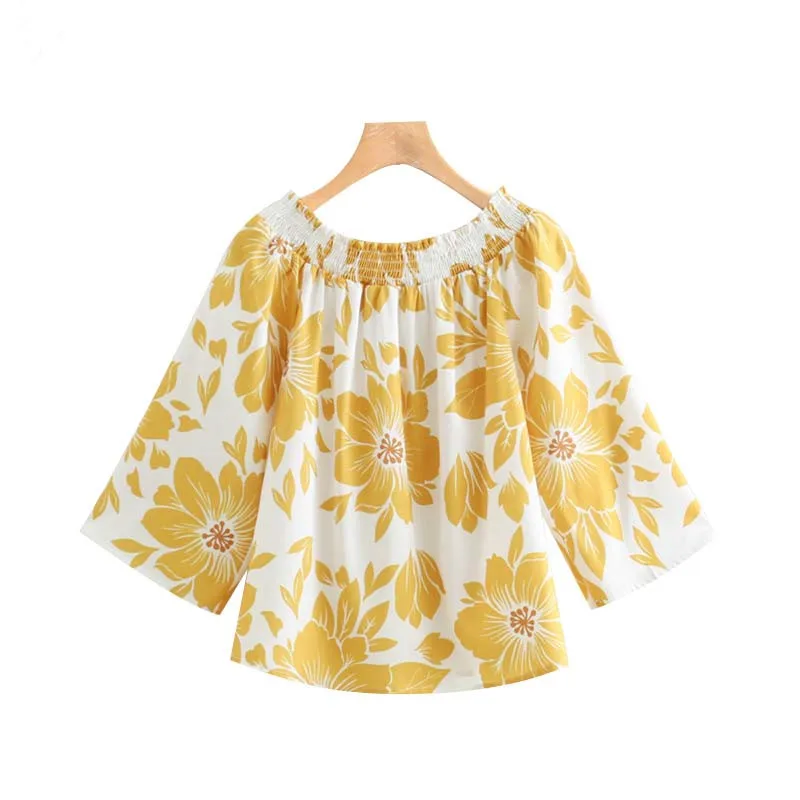 off shoulder floral print blouse yellow slash neck three quarter sleeve shirts female stylish sexy tops
off shoulder floral print blouse yellow slash neck three quarter sleeve shirts female stylish sexy tops