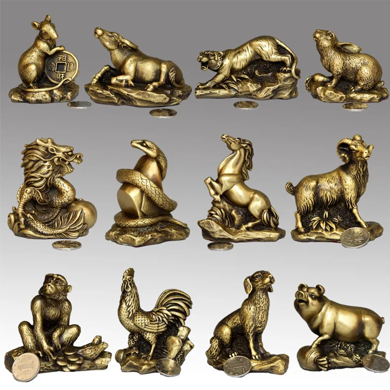 

Feng Shui twelve zodiac bronze medallion rat ox tiger rabbit dragon snake horse sheep monkey chicken dog pig mascot