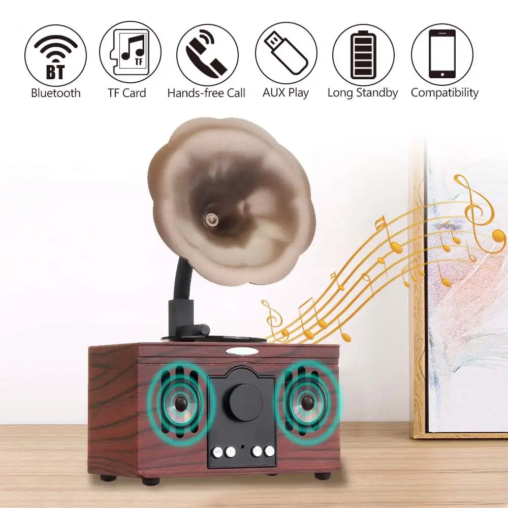 

New Portable Gramophone Wireless Speakers Shape Wireless bluetooth Speaker Support TF card AUX U-Disk