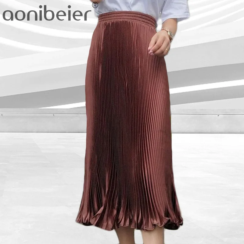Aonibeier Elegant Satin Women Pleated Skirts Summer Elastic High Waisted Skinny Large Swing Glitter Metallic Mid-Calf Long Skirt
Aonibeier Elegant Satin Women Pleated Skirts Summer Elastic High Waisted Skinny Large Swing Glitter Metallic Mid-Calf Long Skirt