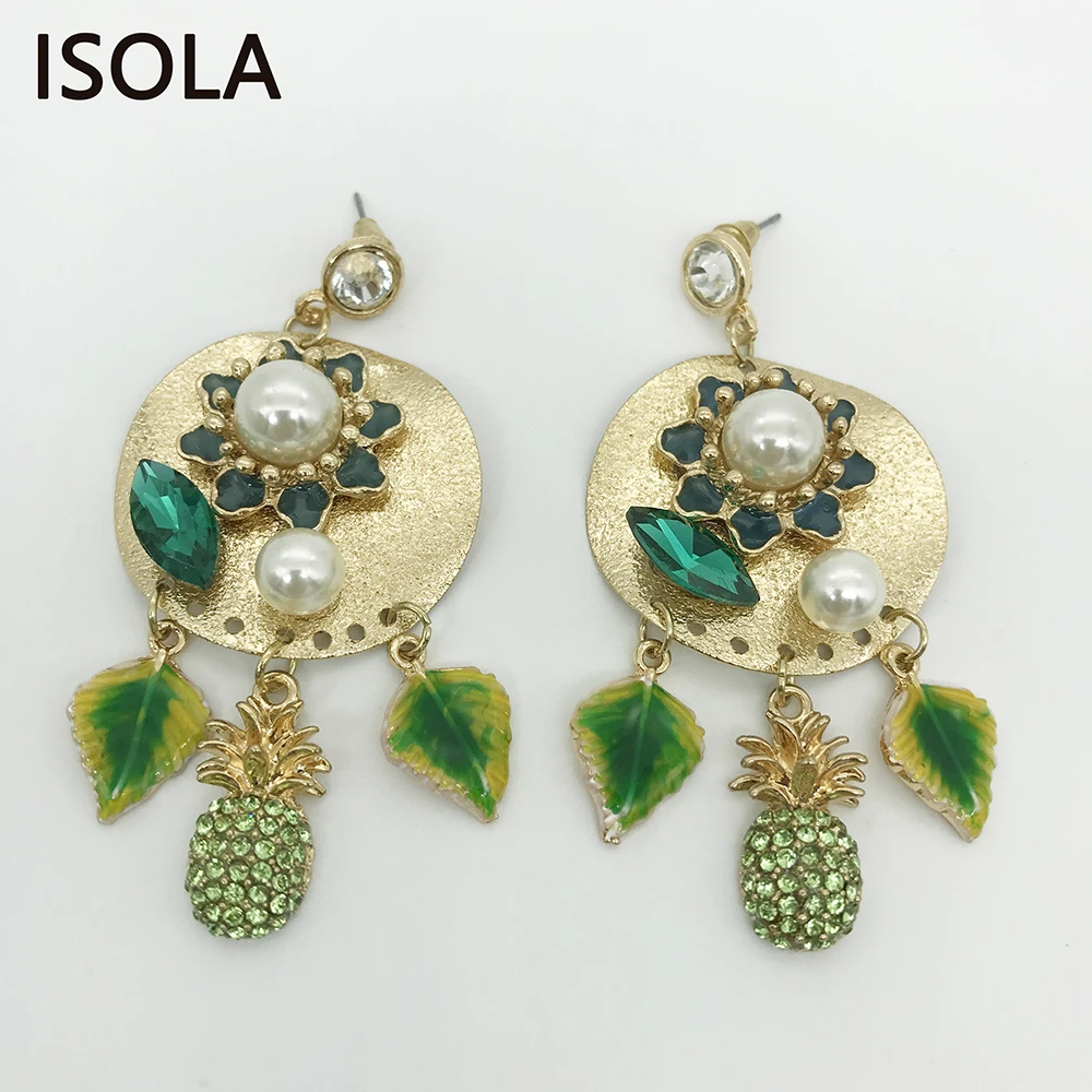 ISOLA Big Rhinestone Settled On Round Simulate Pearl Hanging Green Pineapple And Leaf Fashion Baroque Dangle Earrings Jewelry
ISOLA Big Rhinestone Settled On Round Simulate Pearl Hanging Green Pineapple And Leaf Fashion Baroque Dangle Earrings Jewelry