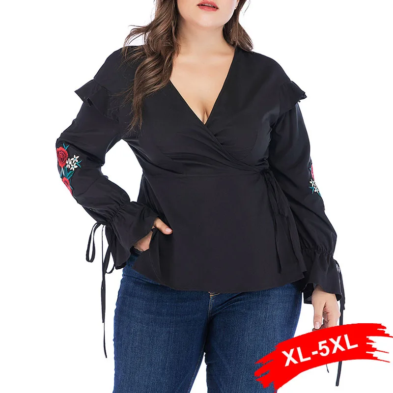 Plus Size Sweet Floral Embroidery Bow Tie Ruffles Long Sleeve Blouse 4XL Spring Sweep Tie Peplum Sexy Top Shirts Women Blusa
Plus Size Sweet Floral Embroidery Bow Tie Ruffles Long Sleeve Blouse 4XL Spring Sweep Tie Peplum Sexy Top Shirts Women Blusa