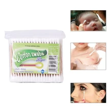 100 pçs cotonete de algodão cuidados com o bebê limpeza removedor de maquiagem cabeça dupla ponta de madeira limpo botões de algodão ouvido limpo ferramentas(China)