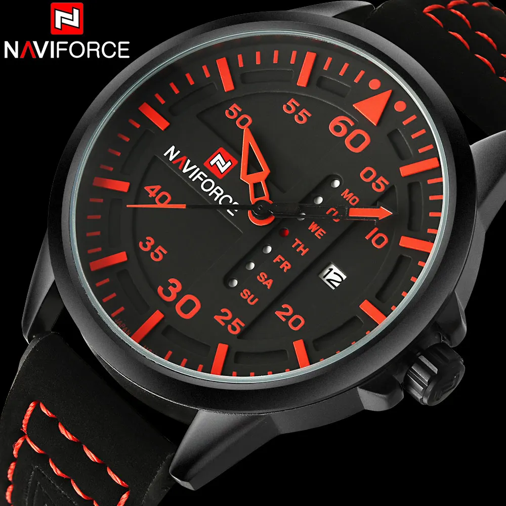 NAVIFORCE модные спортивные мужские кварцевые часы с кожаным ремешком Роскошные