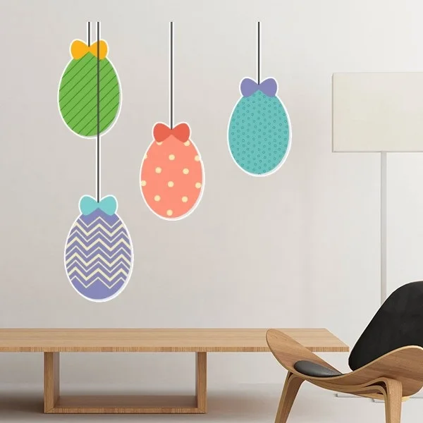 Easter Religion Christianity Festival Cute Green Pink Blue Hanging Colored Egg Culture Illustration Pattern Removable Wall Stick | Дом и сад