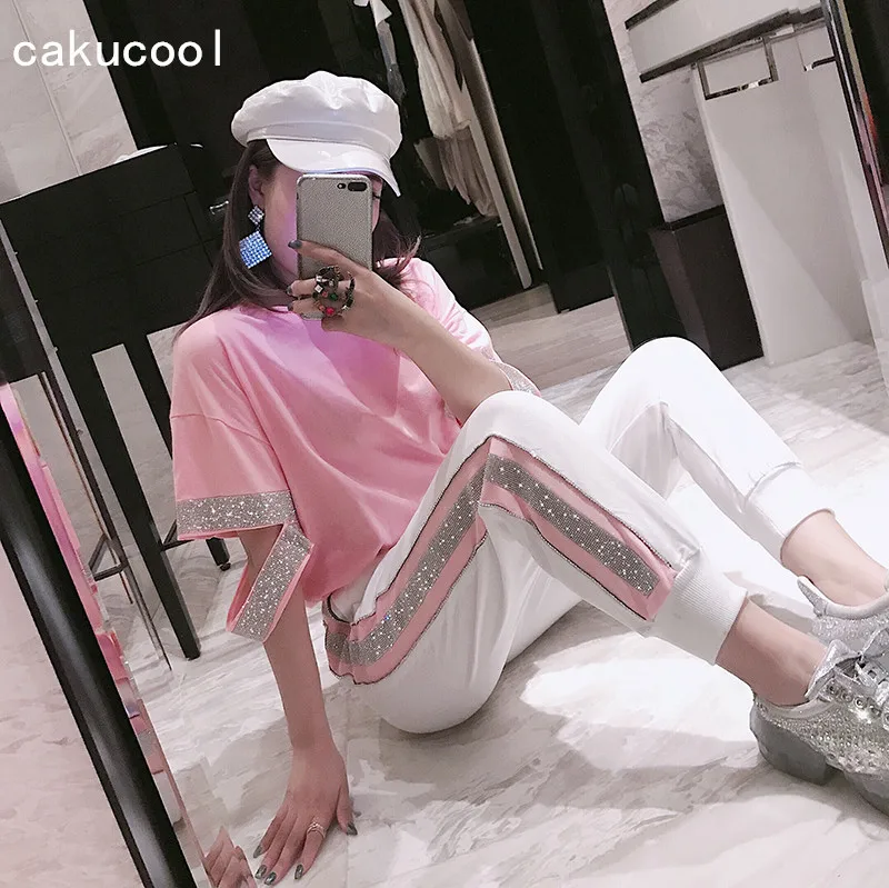 Женская блузка с коротким рукавом Cakucool повседневная блестящая бриллиантами