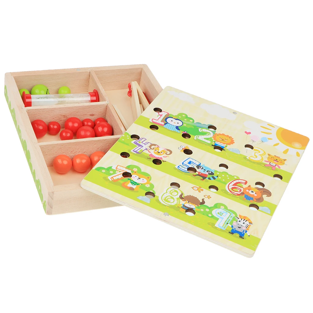 Kids Montessori Educational Wooden Toy, Colorful Clip Ball Board Game Playset in a Wooden Box for Boys and Girls Gift