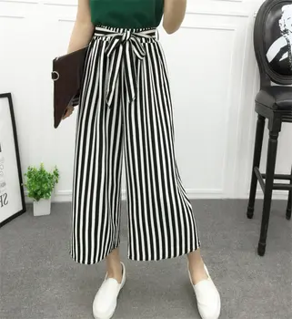 Customize Casual chiffon Wide leg pants Black white striped Trousers Elastic Loose chic Palazzo Lounge pant
Customize Casual chiffon Wide leg pants Black white striped Trousers Elastic Loose chic Palazzo Lounge pant