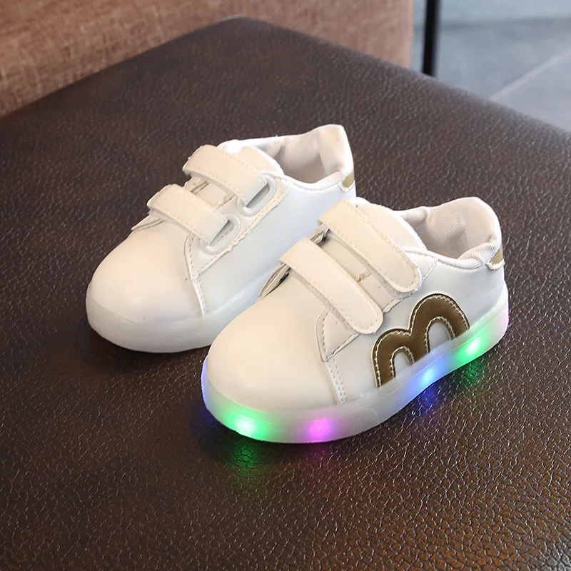 

White Toddler Shoes Baby Girl & Boys Sneakers Fashion With LED Sports Casual Soft Bottom Shoes For Babys Eur Size 21-30