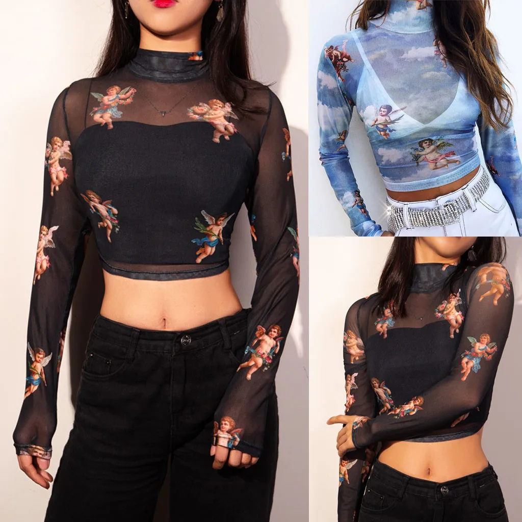 Fashion Women Casual Long Sleeve Mesh Tops Tee Female simple round neck print see-through slim blouse haut femme manche longue
Fashion Women Casual Long Sleeve Mesh Tops Tee Female simple round neck print see-through slim blouse haut femme manche longue