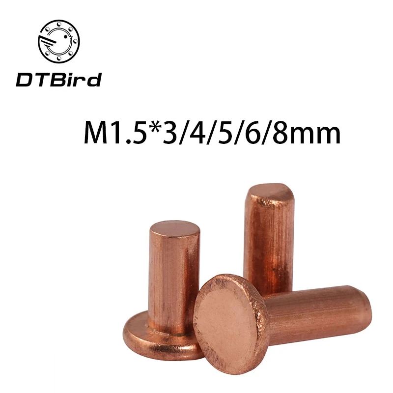 

50pcs M1.5x3/4/5/6/8mm Length flat head copper rivets horizontal brass solid percussion rivet GB109 2017 hot sale